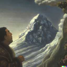 someone gazing at Mount Everest, painting from the 16th century generated by DALL·E 2